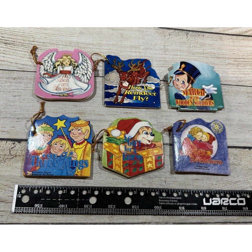 Lot of 6 Vintage 1991 Good Times Mini Board Book Christmas Ornaments GTub14
